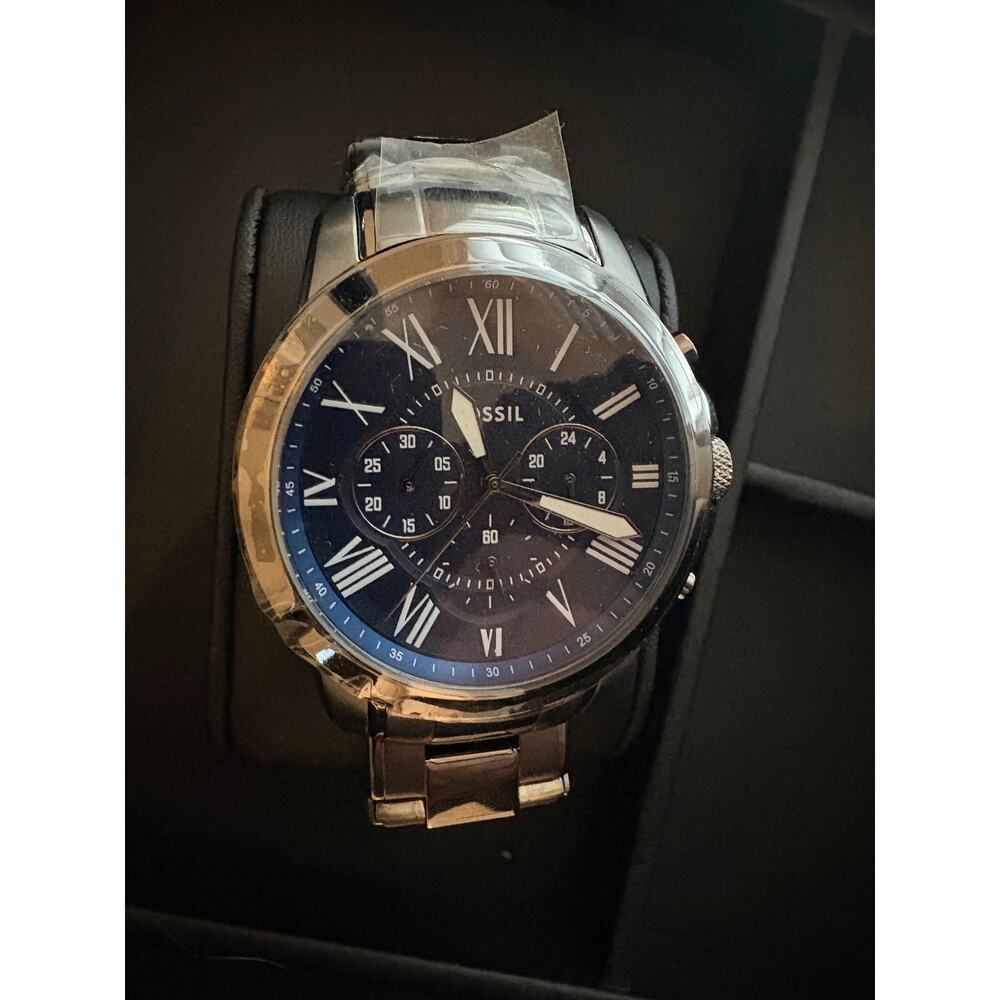 Fossil Grant Chronograph FS6133 Mens Blue Dial Gunmetal SS Watch NWT